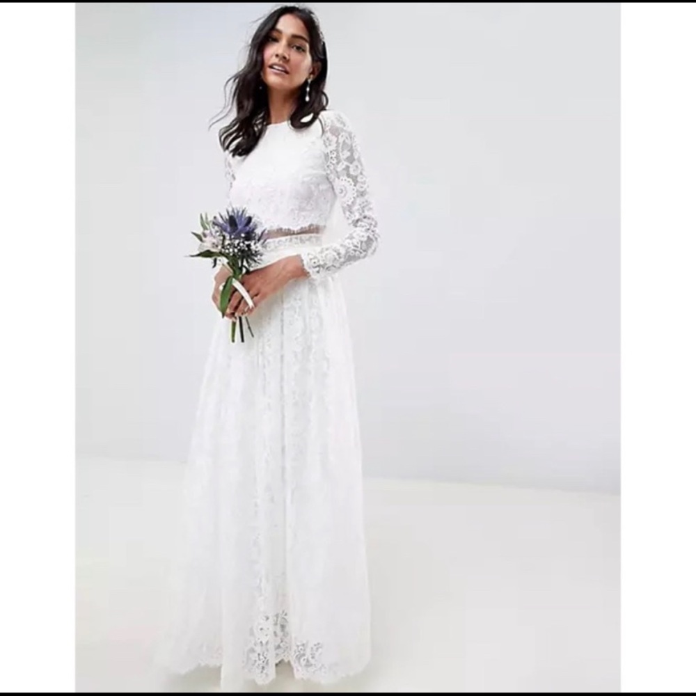 ASOS BRIDAL EDITION Grace Lace Long Sleeve Crop Top Maxi Wedding Dress